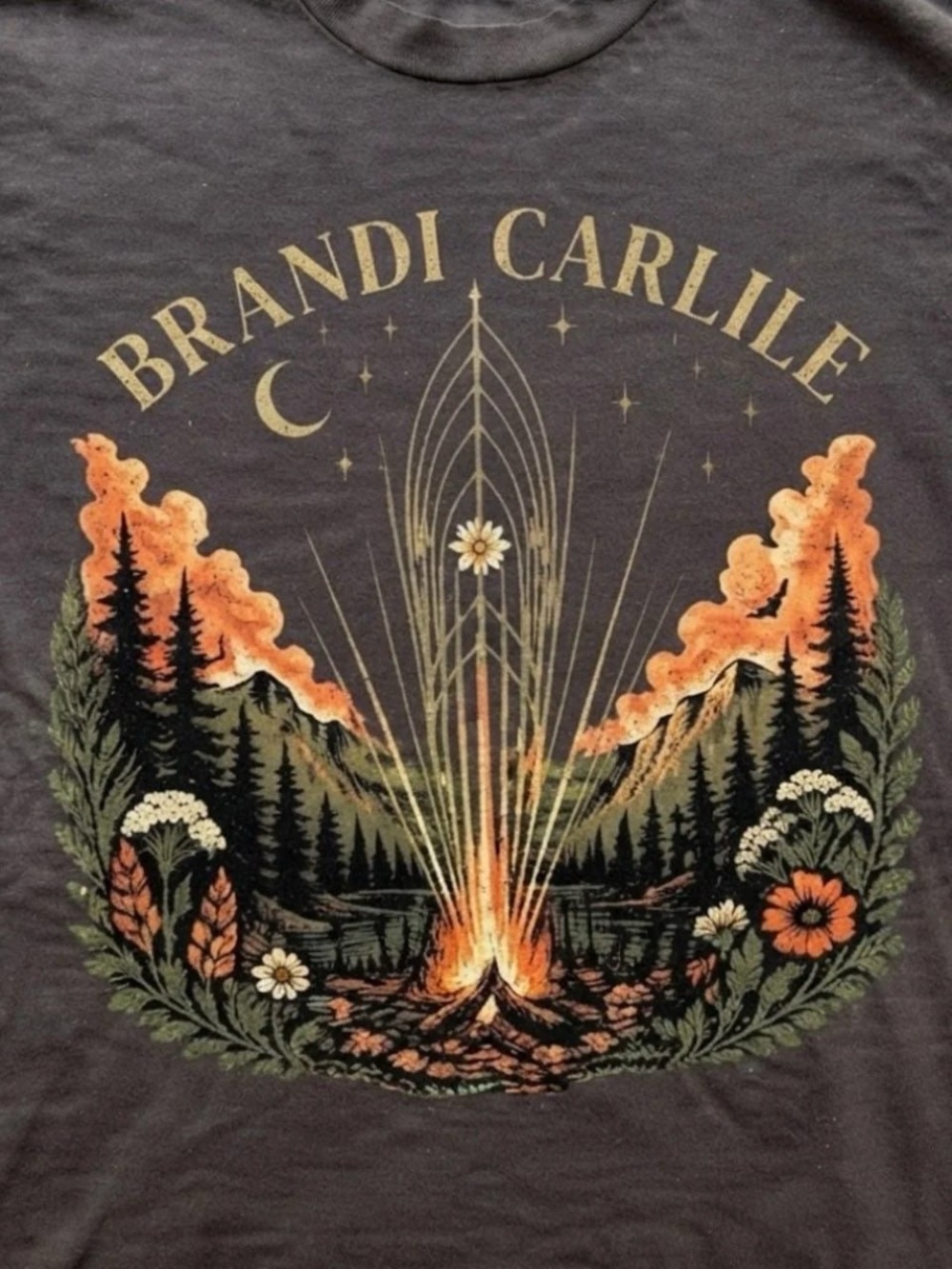 Brown Brandi Carlile Graphic Tee with Campfire Design - Picture 2 of 4